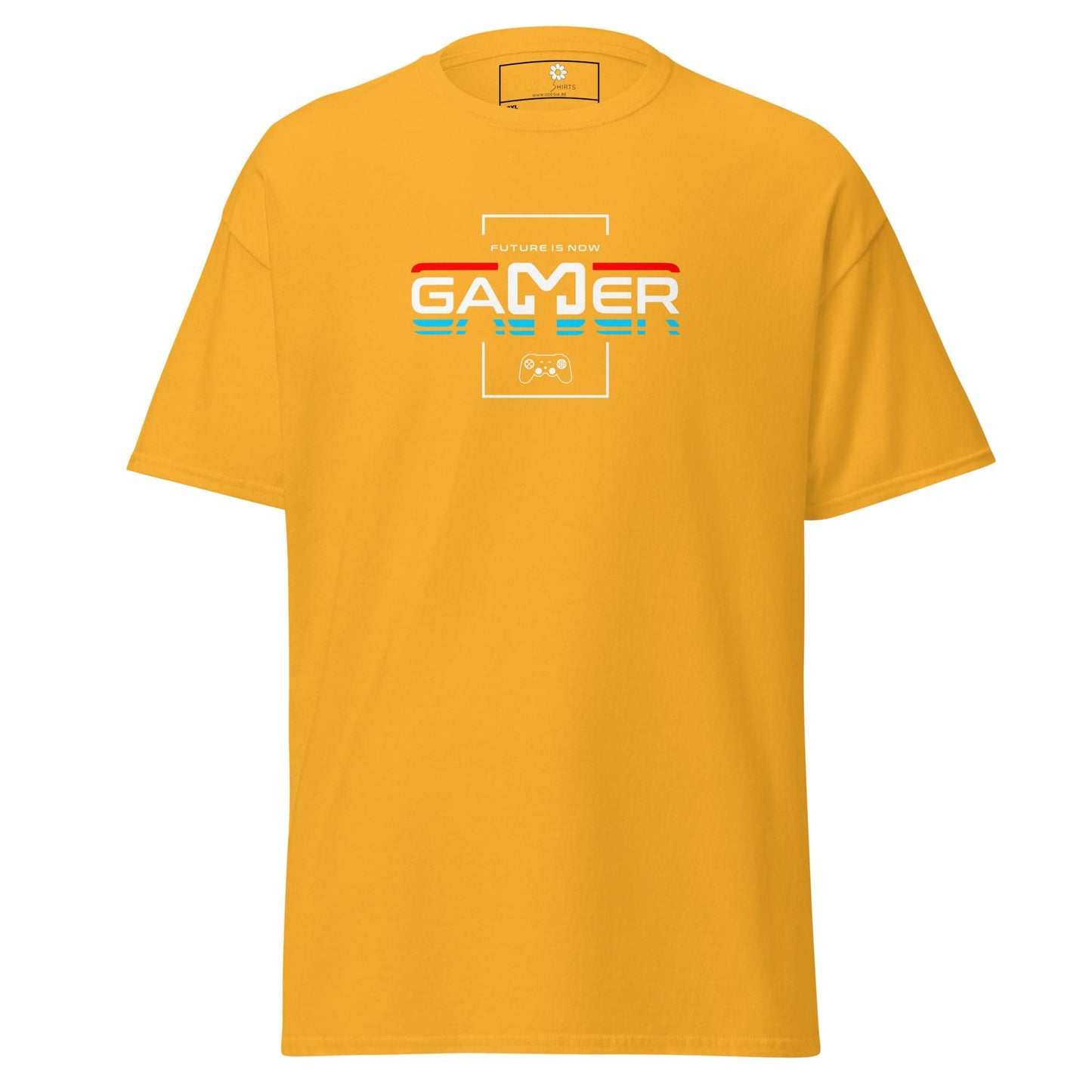 Yellow gamer t-shirt.