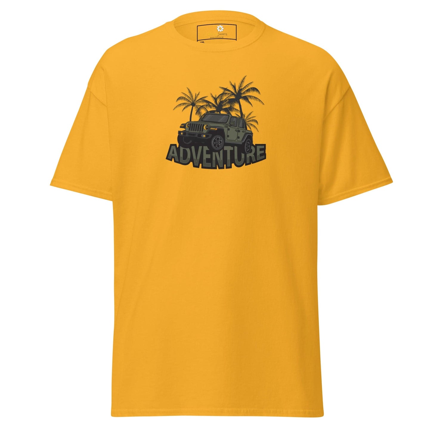 Yellow T-shirt with adventure graphic for Men and Women available in 2XL to 5XL sizes