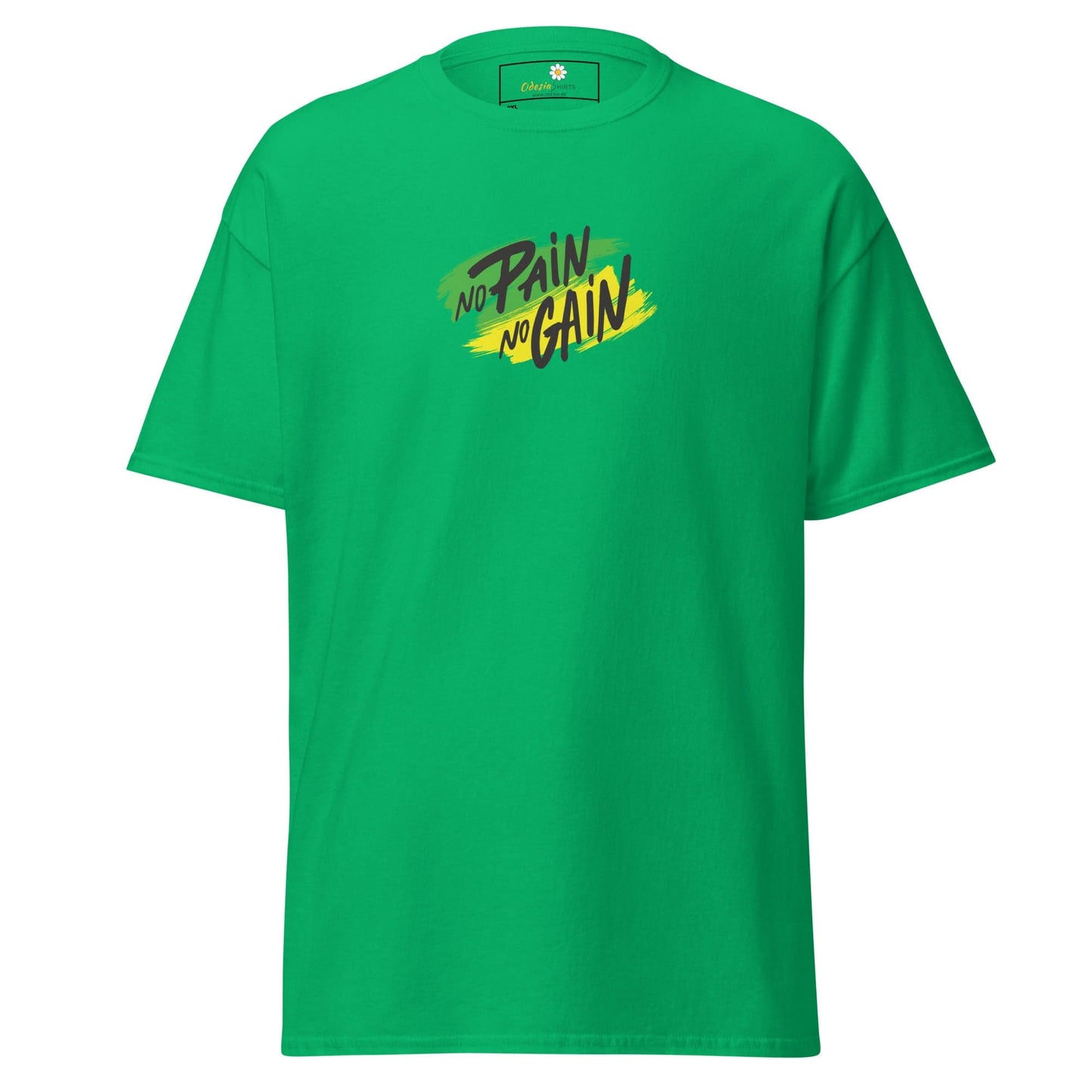 Green T-shirt with No Pain No Gain graphic in Men/Women T-Shirt Design Tee collection