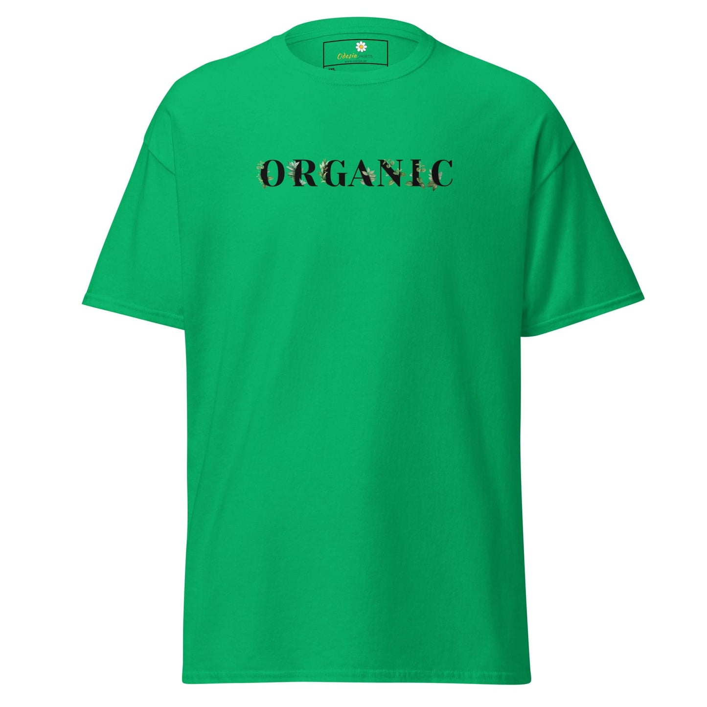 Green organic T-shirt with ORGANIC text for Men and Women in 2XL to 5XL sizes