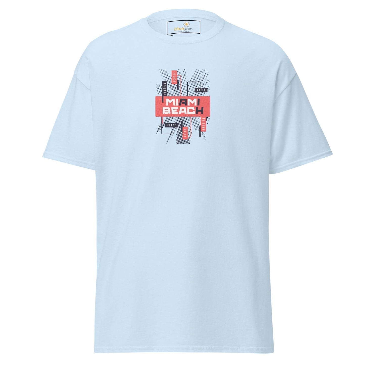 Light blue T-shirt with graphic design for men and women in sizes 2XL to 5XL