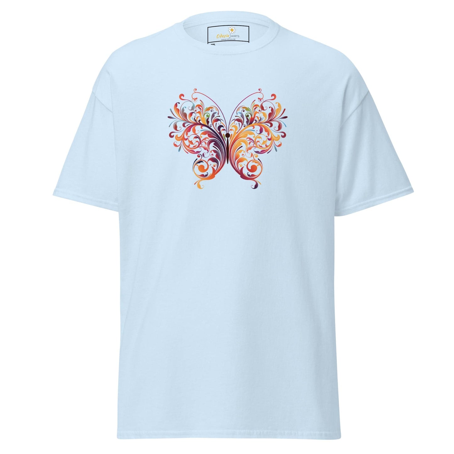Light blue T-shirt with butterfly design from T-SHIRT DESIGN TEE for Men and Women