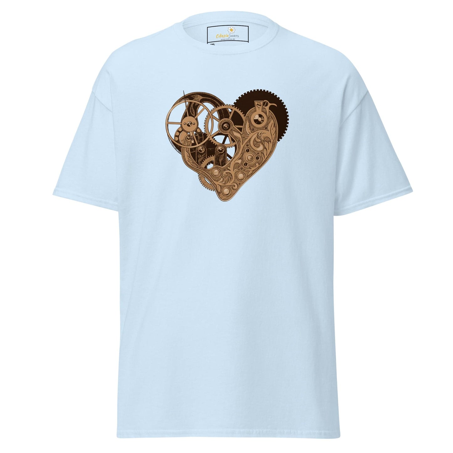 Light blue T-shirt with steampunk heart design for men and women in 2XL to 5XL