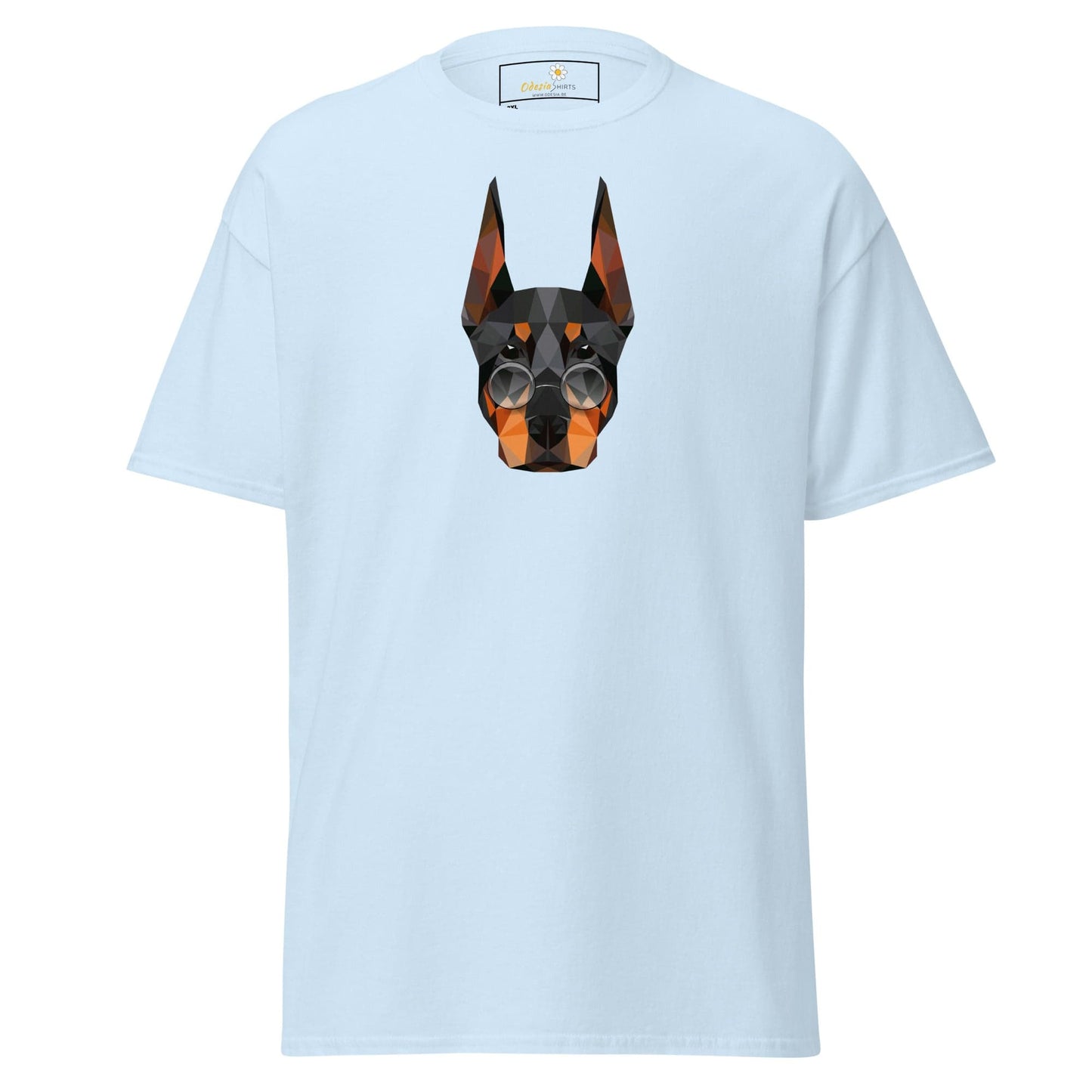 Light blue T-Shirt with dog graphic for men and women in sizes 2XL to 5XL