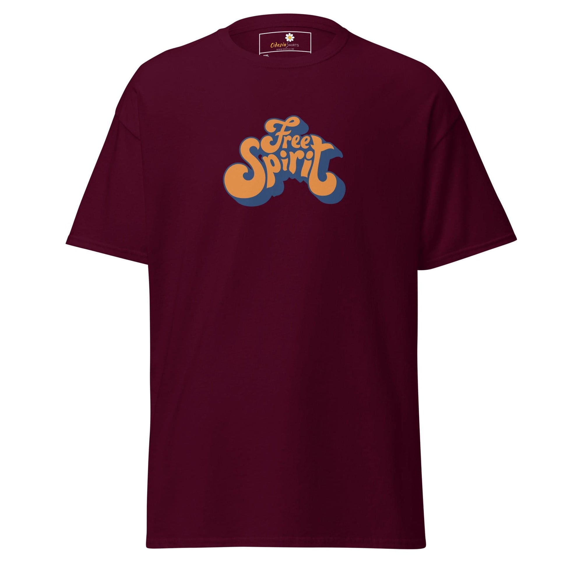 Maroon T-shirt with Free Spirit graphic suitable for Men and Women in 2XL to 5XL sizes