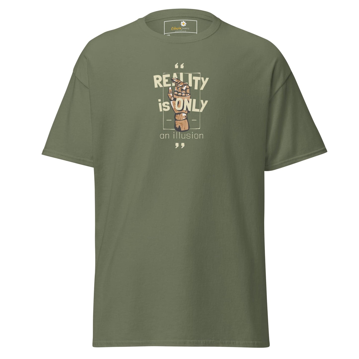 Olive green T-shirt with graphic design for men and women in 2XL to 5XL sizes