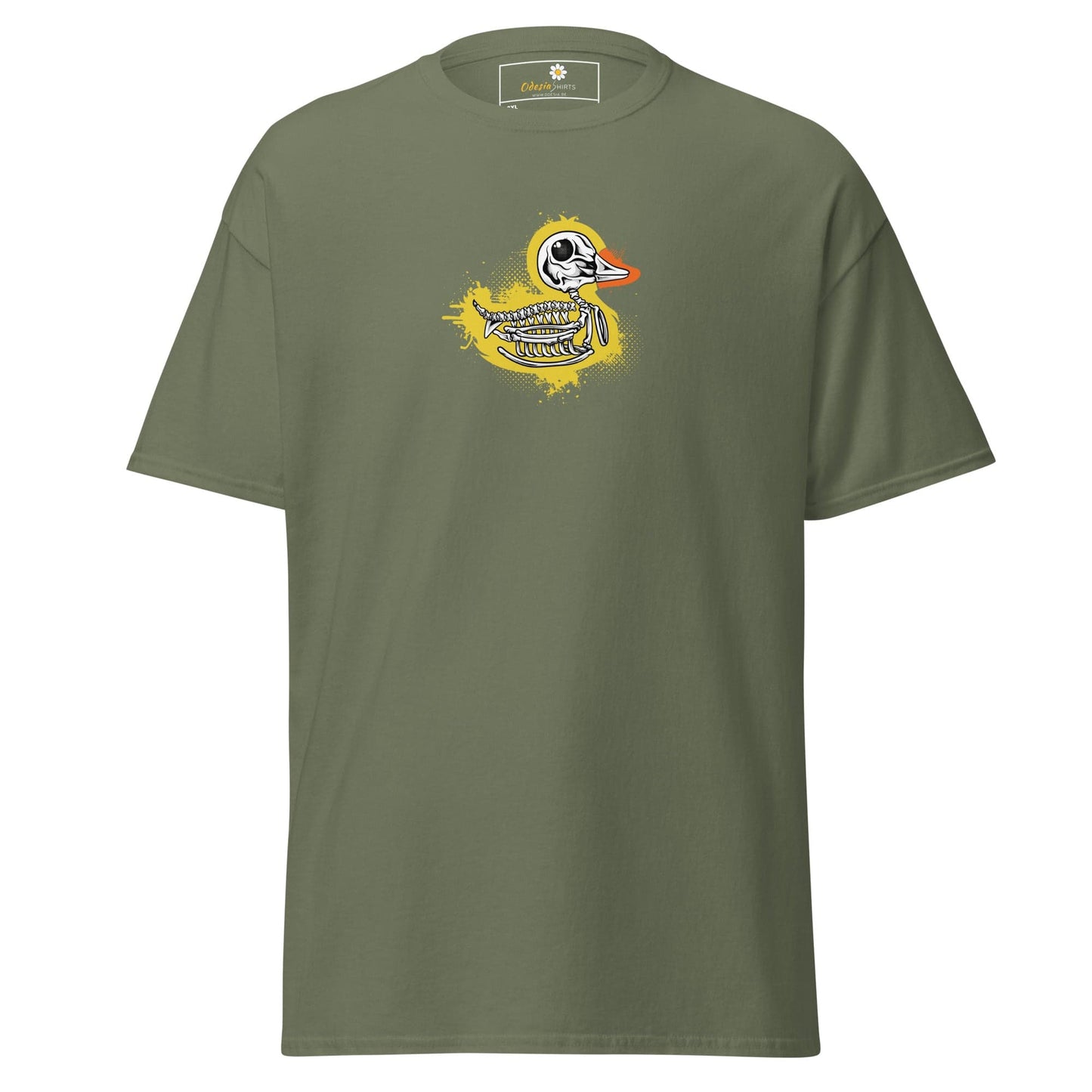 Olive green T-shirt with duck skeleton graphic for men and women in 2XL to 5XL sizes