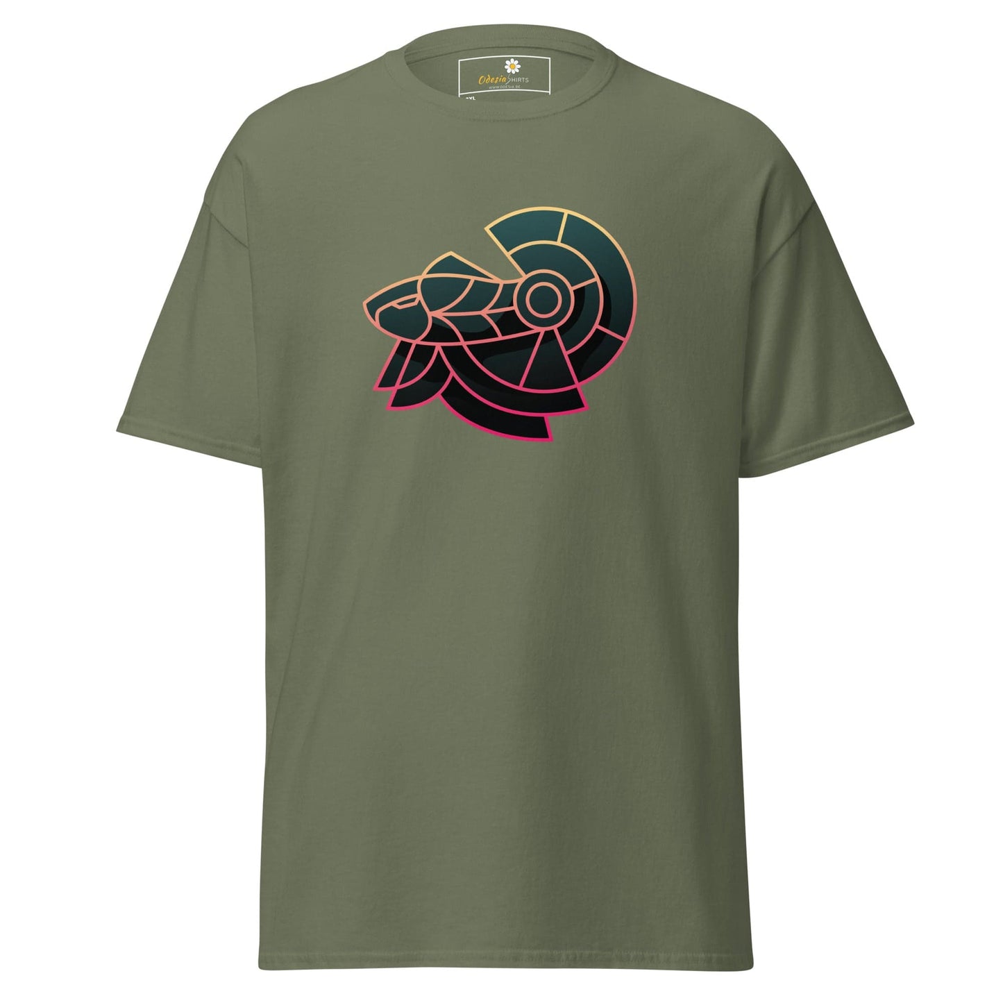 Olive green T-shirt with stylized RAM design for men and women in 2XL to 5XL sizes