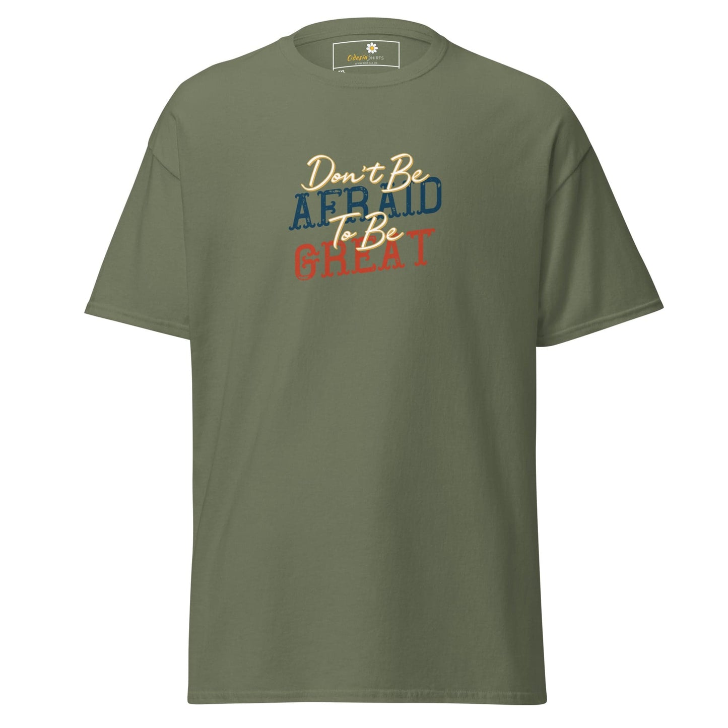 Olive green T-shirt with text, designed for men and women, available in 2XL to 5XL size