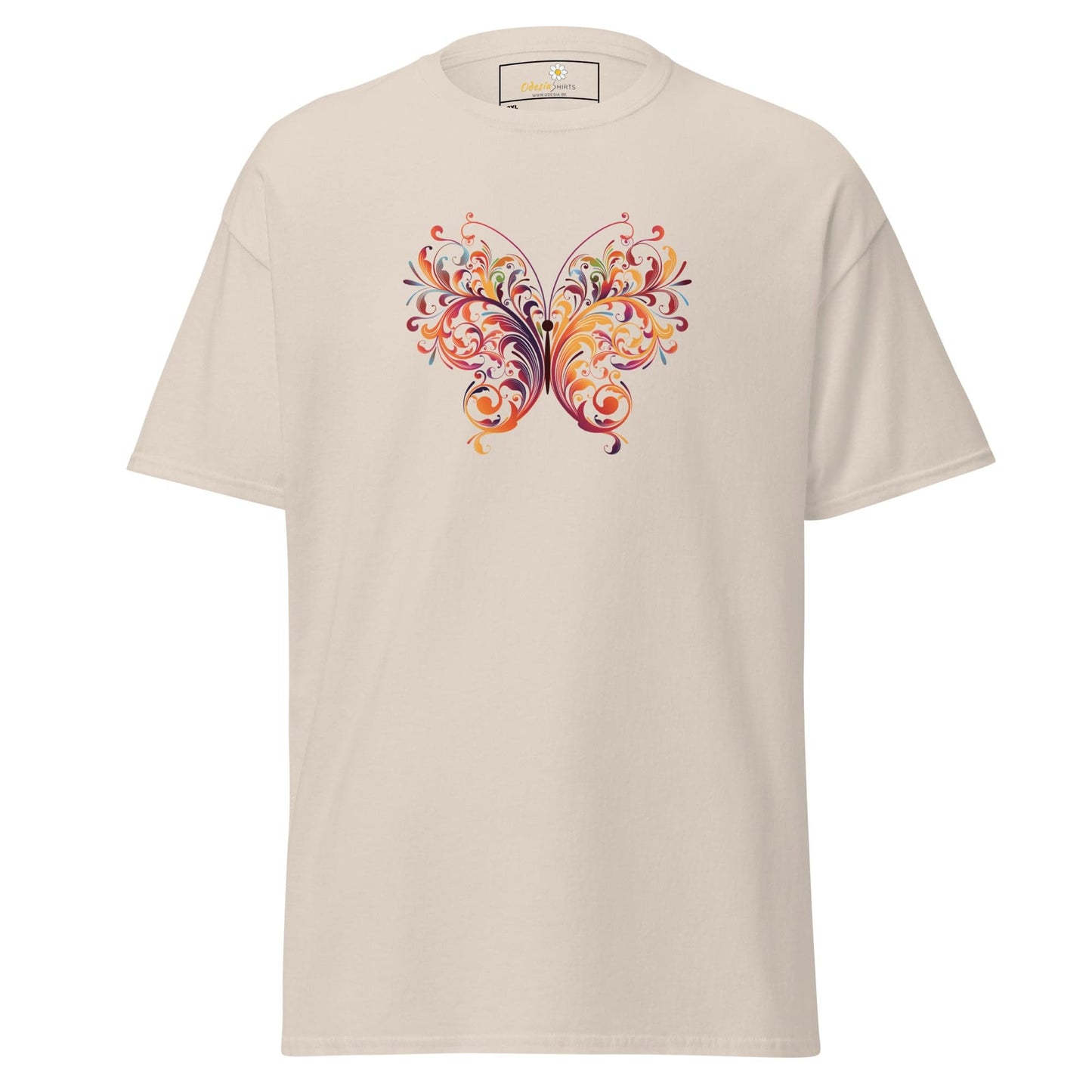 Beige T-shirt with butterfly design from T-SHIRT DESIGN TEE for Men and Women in 2XL to 5XL