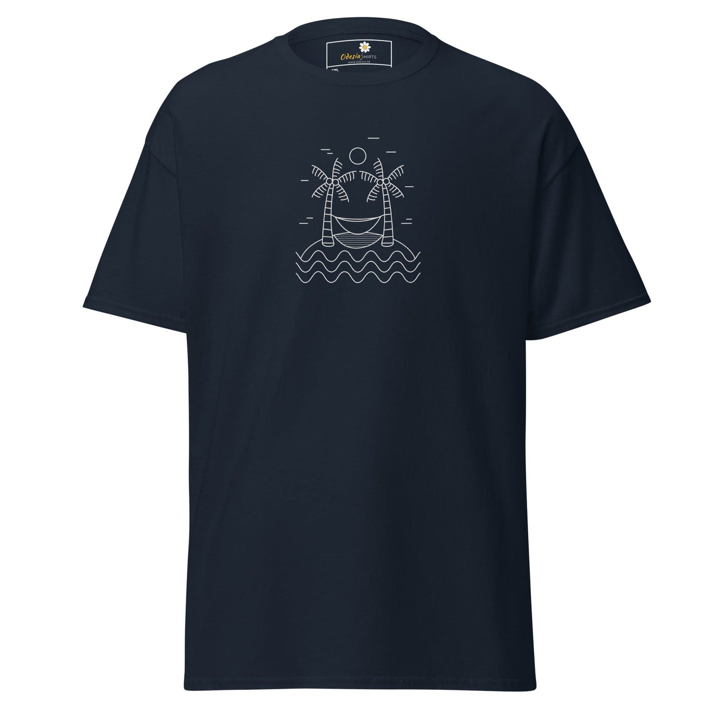 Navy blue T-shirt with palm tree graphic for men and women in 2XL to 5XL sizes