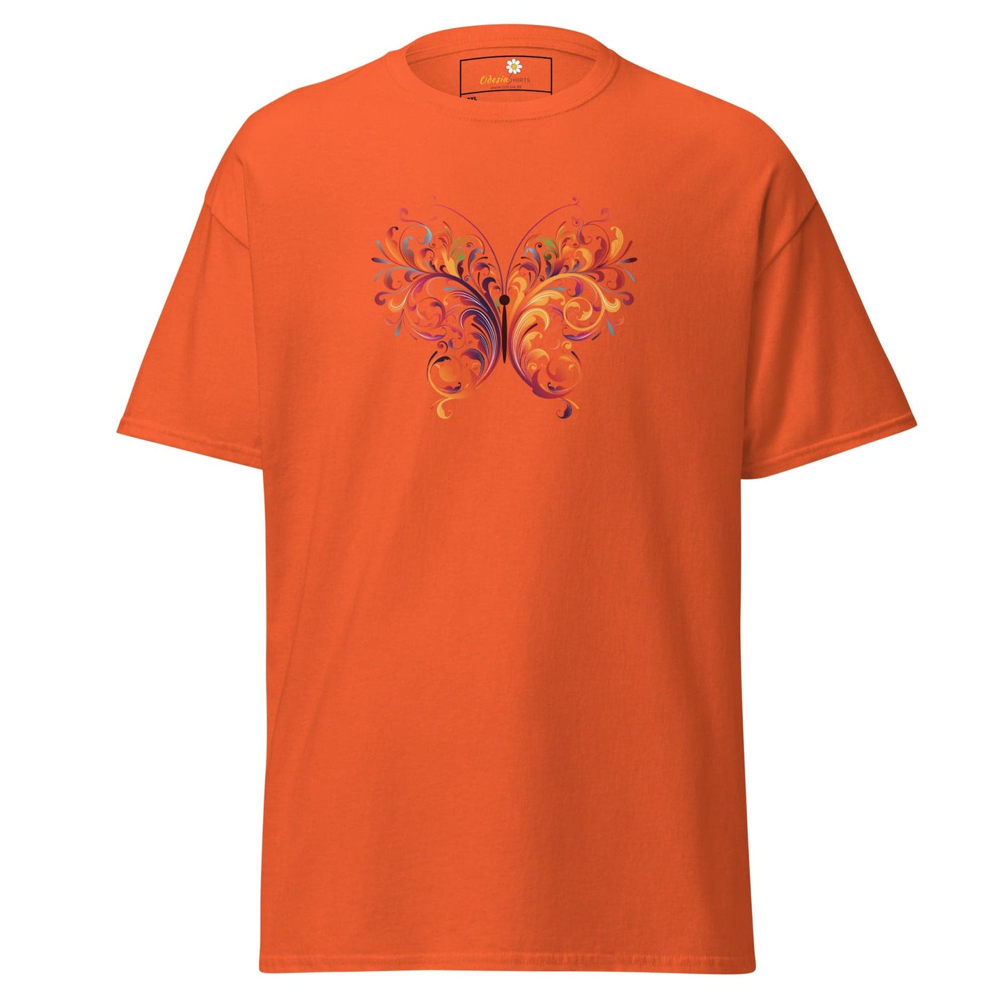 Orange T-shirt with butterfly design from T-SHIRT DESIGN TEE for Men and Women in 2XL to 5XL