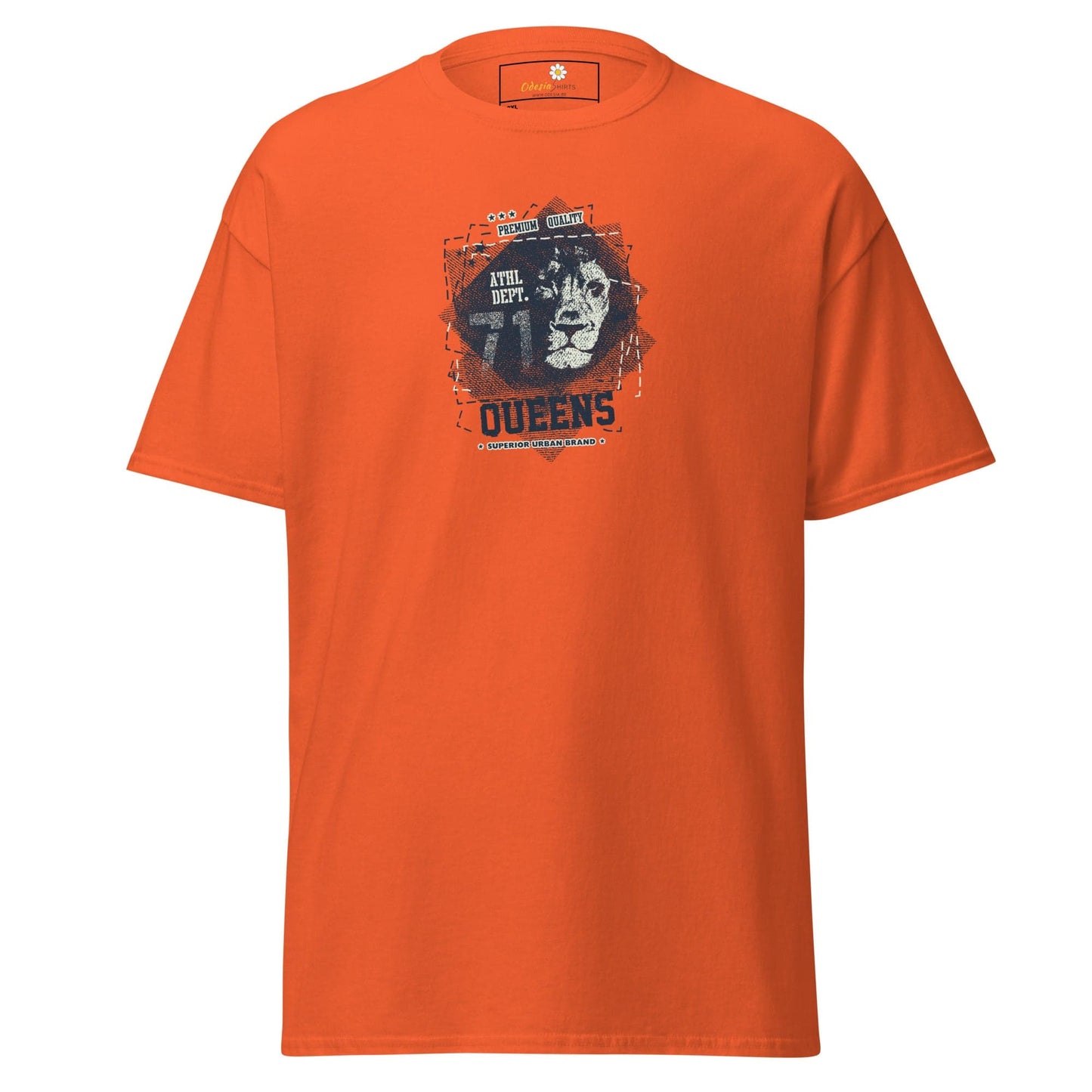 Orange T-shirt with lion graphic from T-SHIRT DESIGN TEE for Men and Women, size 2XL to 5XL