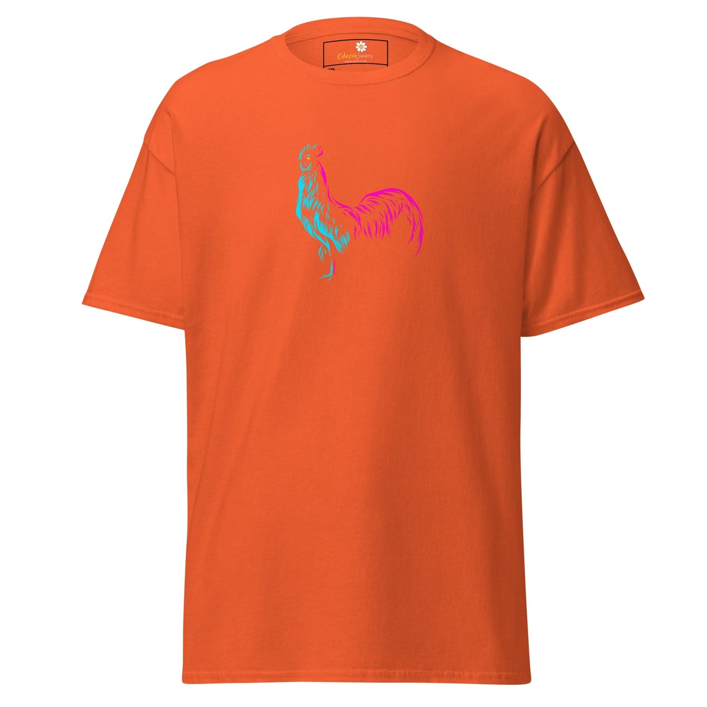 Orange T-shirt with rooster design from T-SHIRT DESIGN TEE for Men and Women sizes 2XL to 5XL