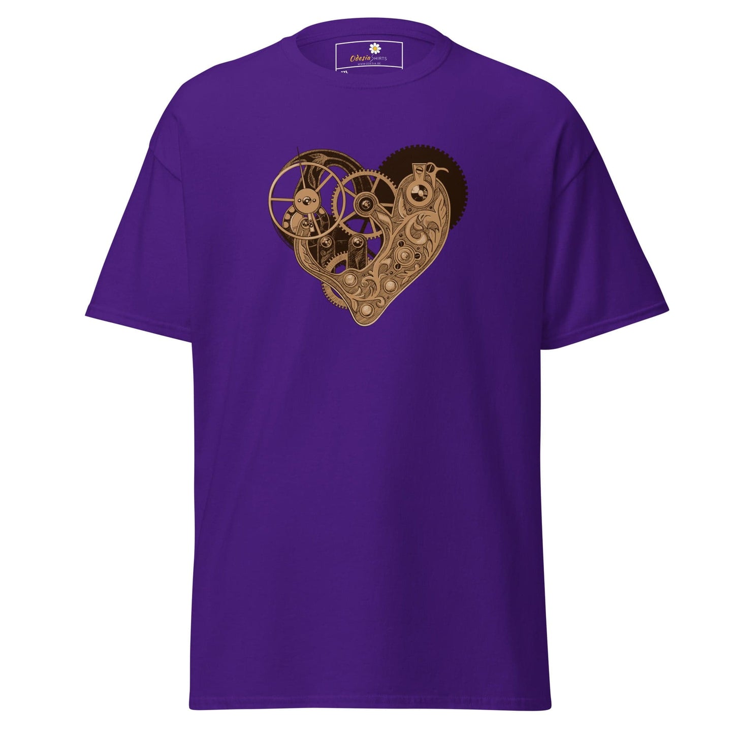 Purple T-Shirt with Mechanical Heart Design for Men and Women in Sizes 2XL to 5XL