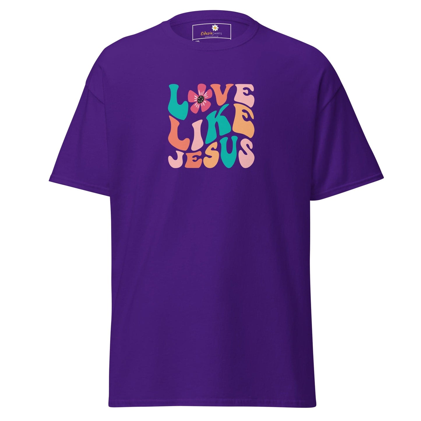 Purple T-shirt with Love Like Jesus graphic for Men and Women in 2XL to 5XL sizes
