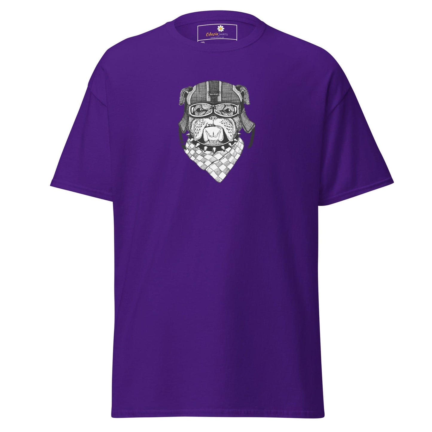 Purple T-shirt with dog graphic available in men’s and women’s sizes from 2XL to 5XL