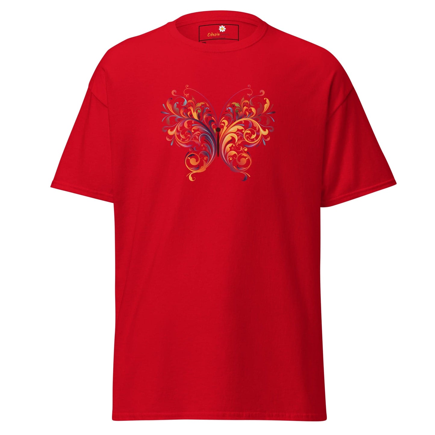 Red T-shirt with butterfly design for men and women in 2XL to 5XL sizes