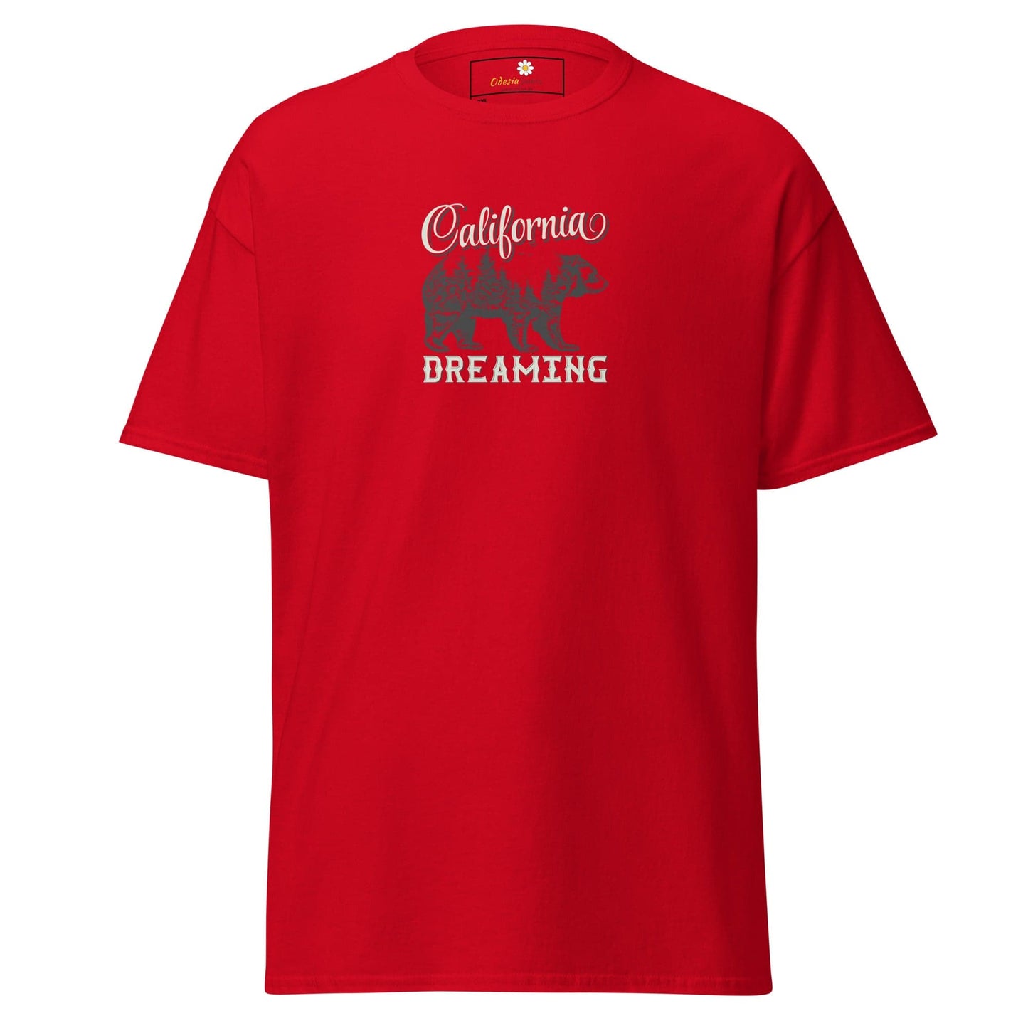 Red T-shirt with California Dreaming graphic for Men and Women in 2XL to 5XL sizes