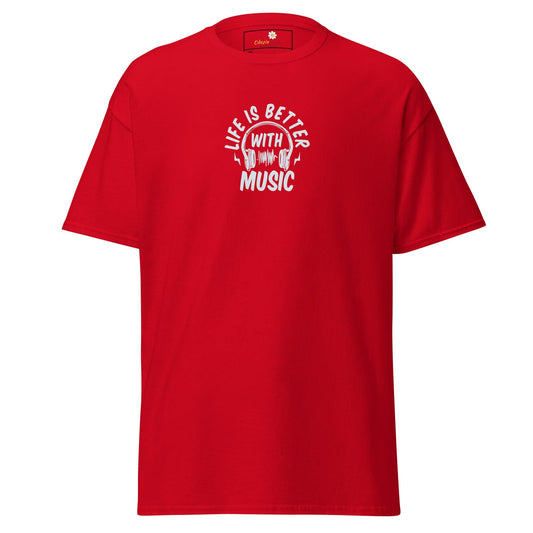 Red T-shirt with music graphic for Men and Women available in 2XL to 5XL sizes