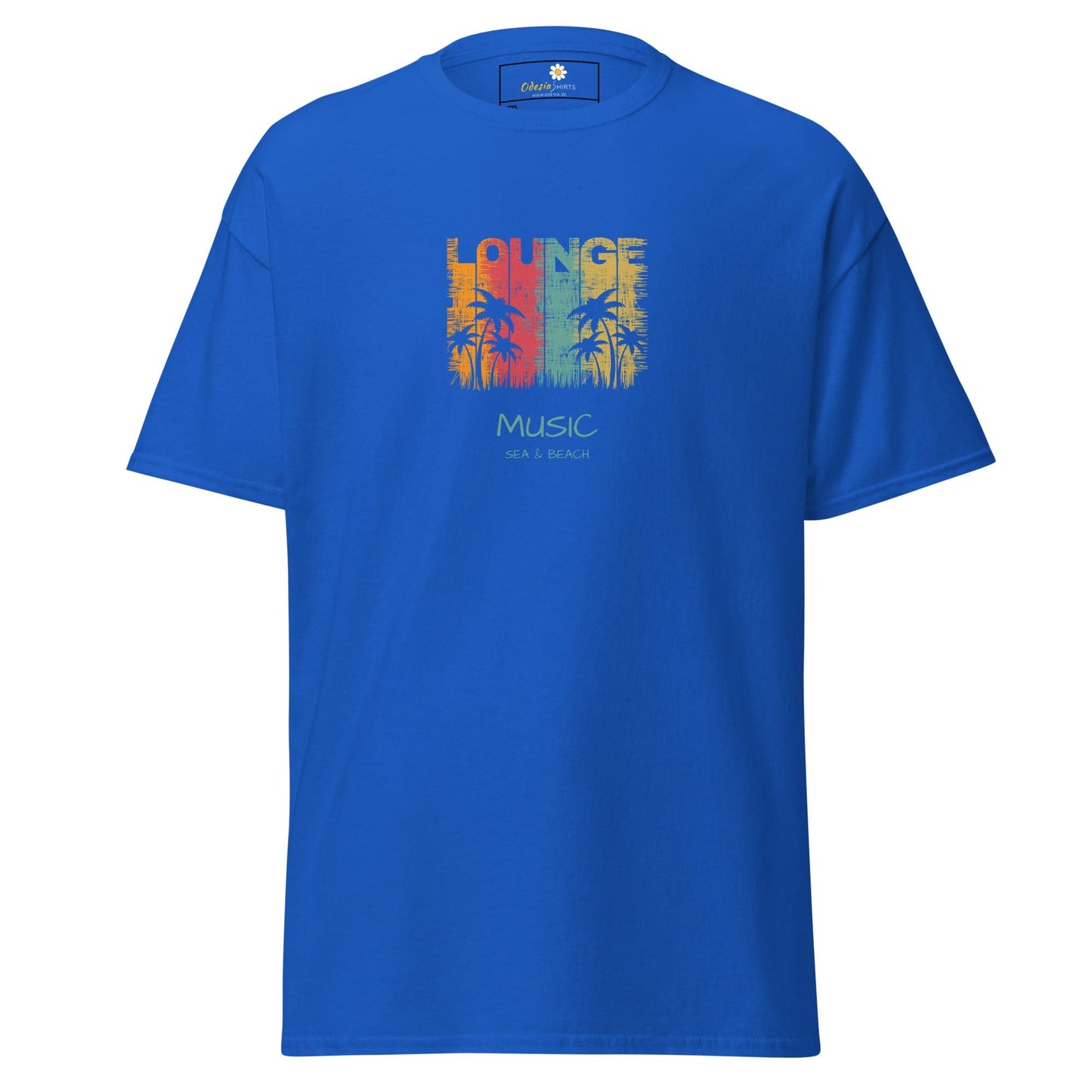 Blue T-shirt with Lounge Music graphic for Men and Women in 2XL to 5XL sizes