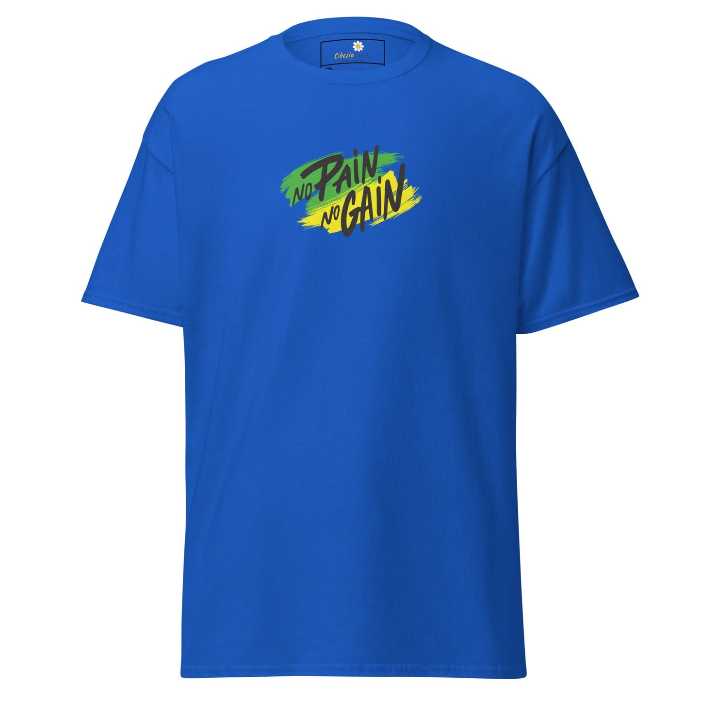 Blue T-shirt with No Pain No Gain graphic for Men and Women in 2XL to 5XL sizes
