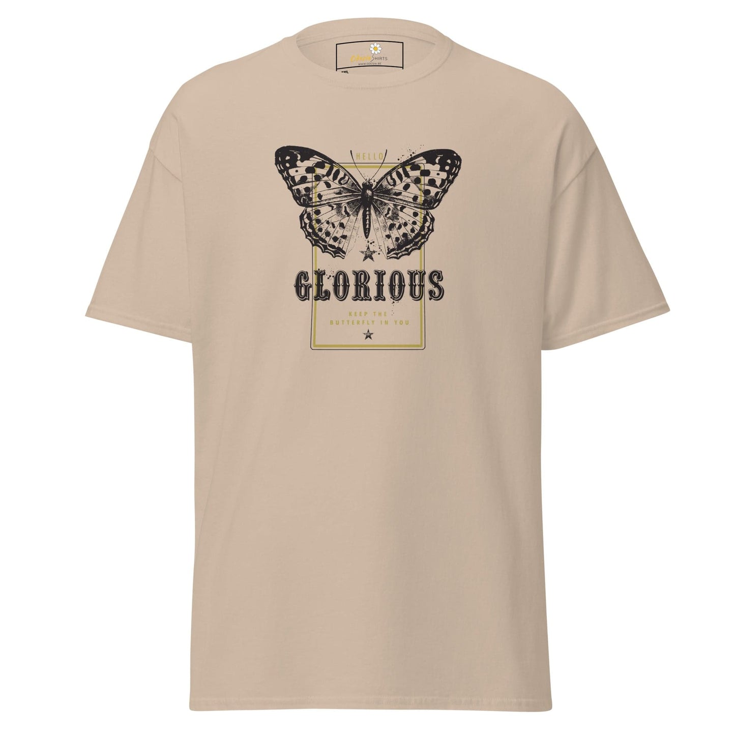 Beige T-shirt with butterfly graphic from T-SHIRT DESIGN TEE for Men and Women in 2XL to 5XL
