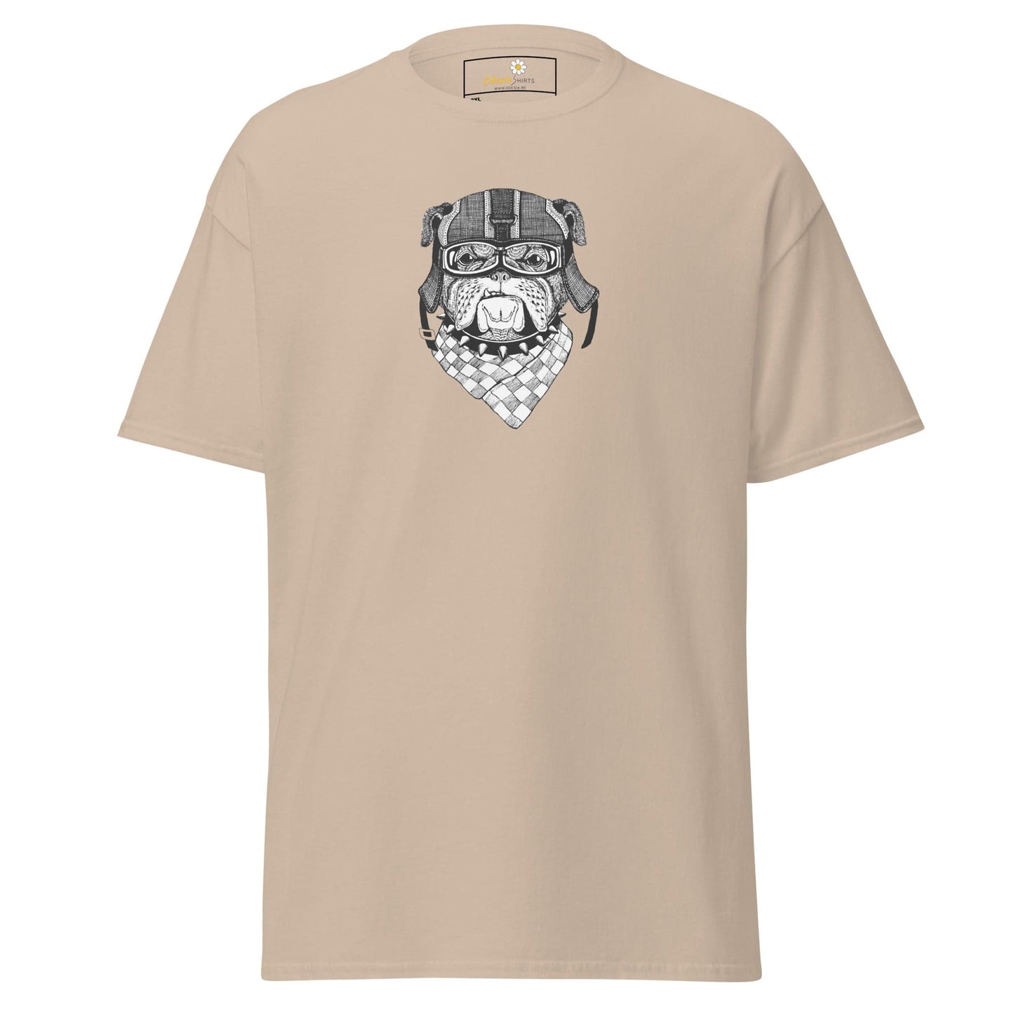 Beige T-shirt with bulldog graphic from T-Shirt Design Tee for men and women in 2XL to 5XL