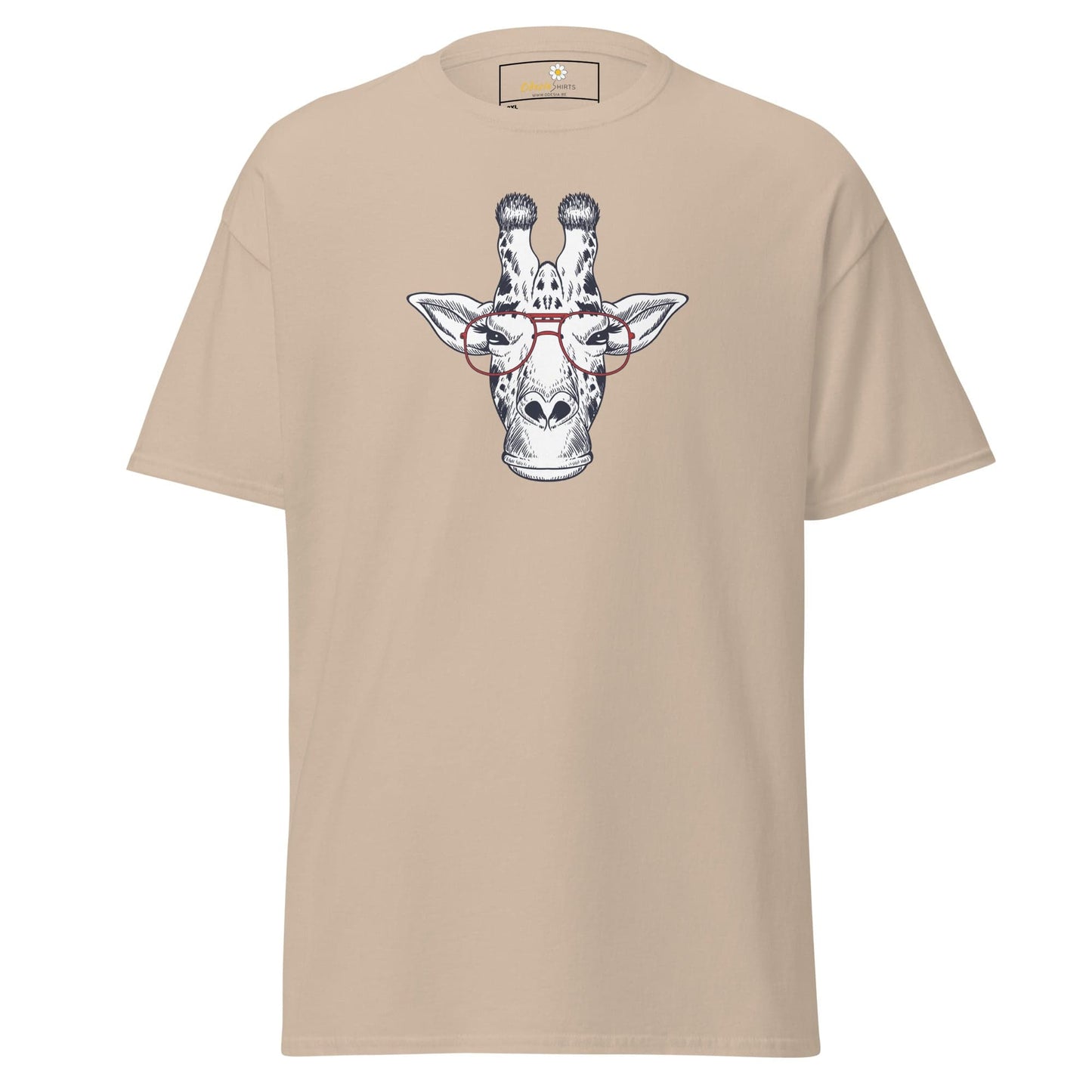 Beige T-shirt with giraffe graphic from T-SHIRT DESIGN TEE for Men and Women, 2XL to 5XL