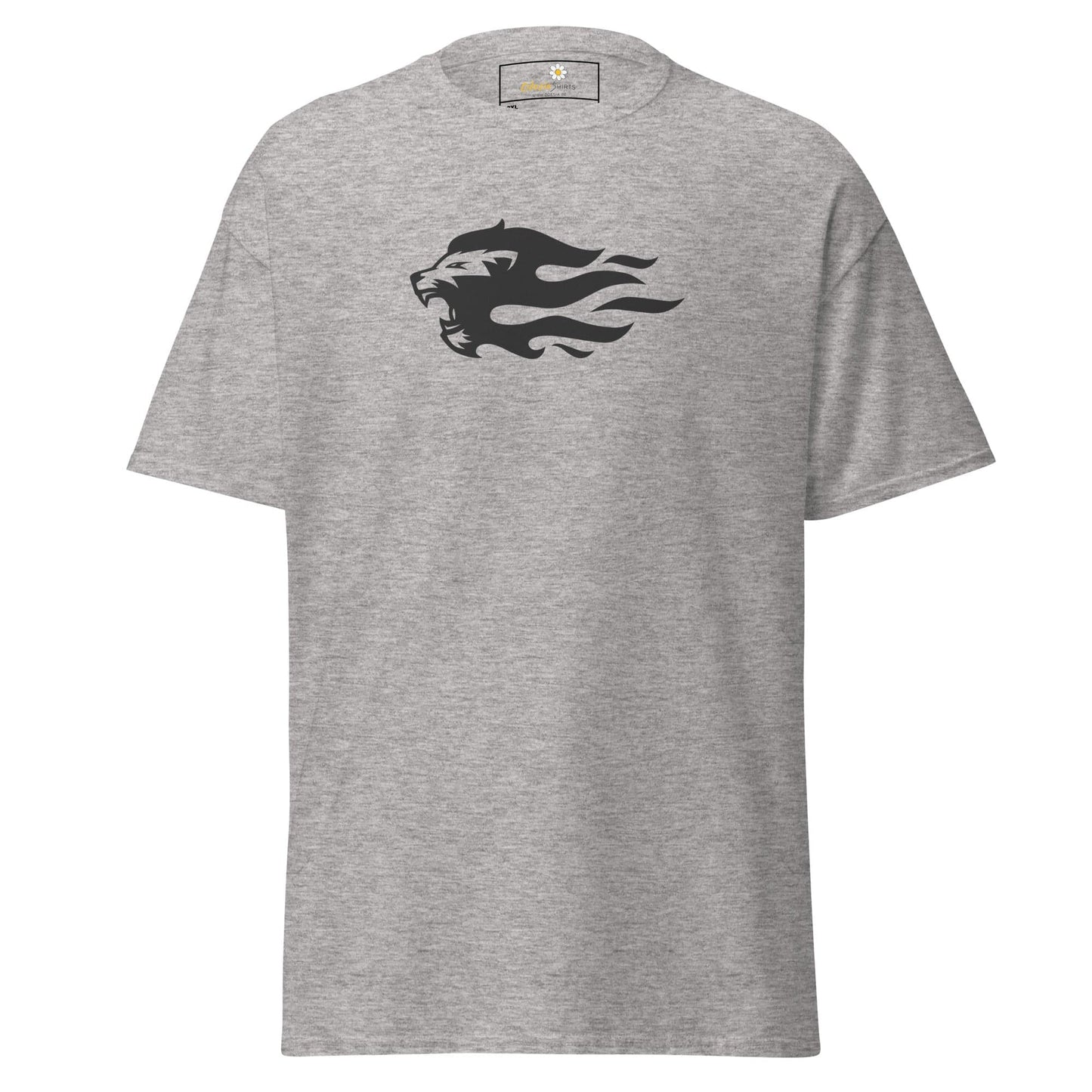 Gray T-shirt with lion graphic, suitable for men and women in sizes 2XL to 5XL