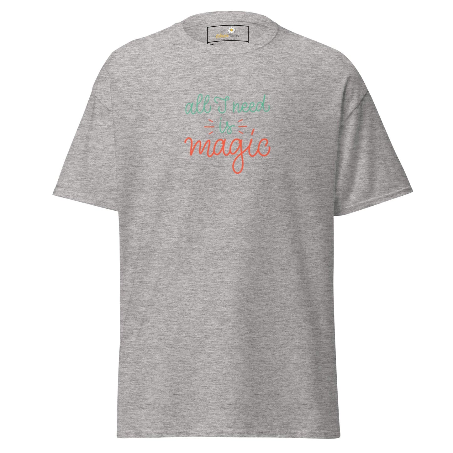 Gray T-shirt with embroidered text from T-Shirt Design Tee for Men and Women in 2XL to 5XL sizes