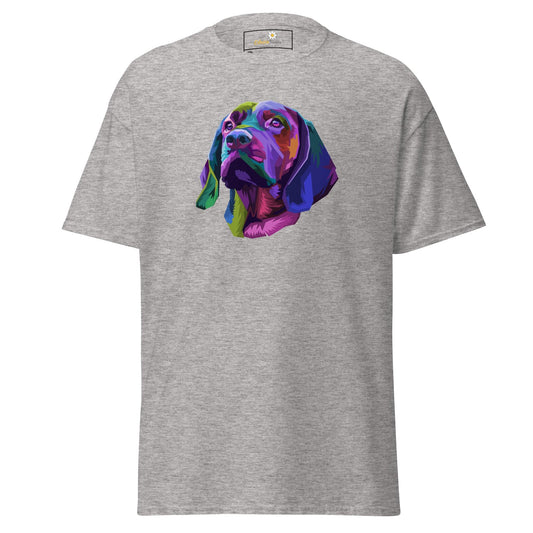 Gray T-shirt with vibrant dog graphic for men and women in 2XL to 5XL sizes
