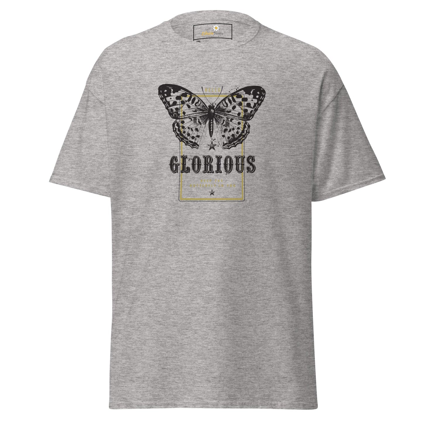 Gray T-shirt with butterfly graphic from T-SHIRT DESIGN TEE for Men and Women in 2XL to 5XL