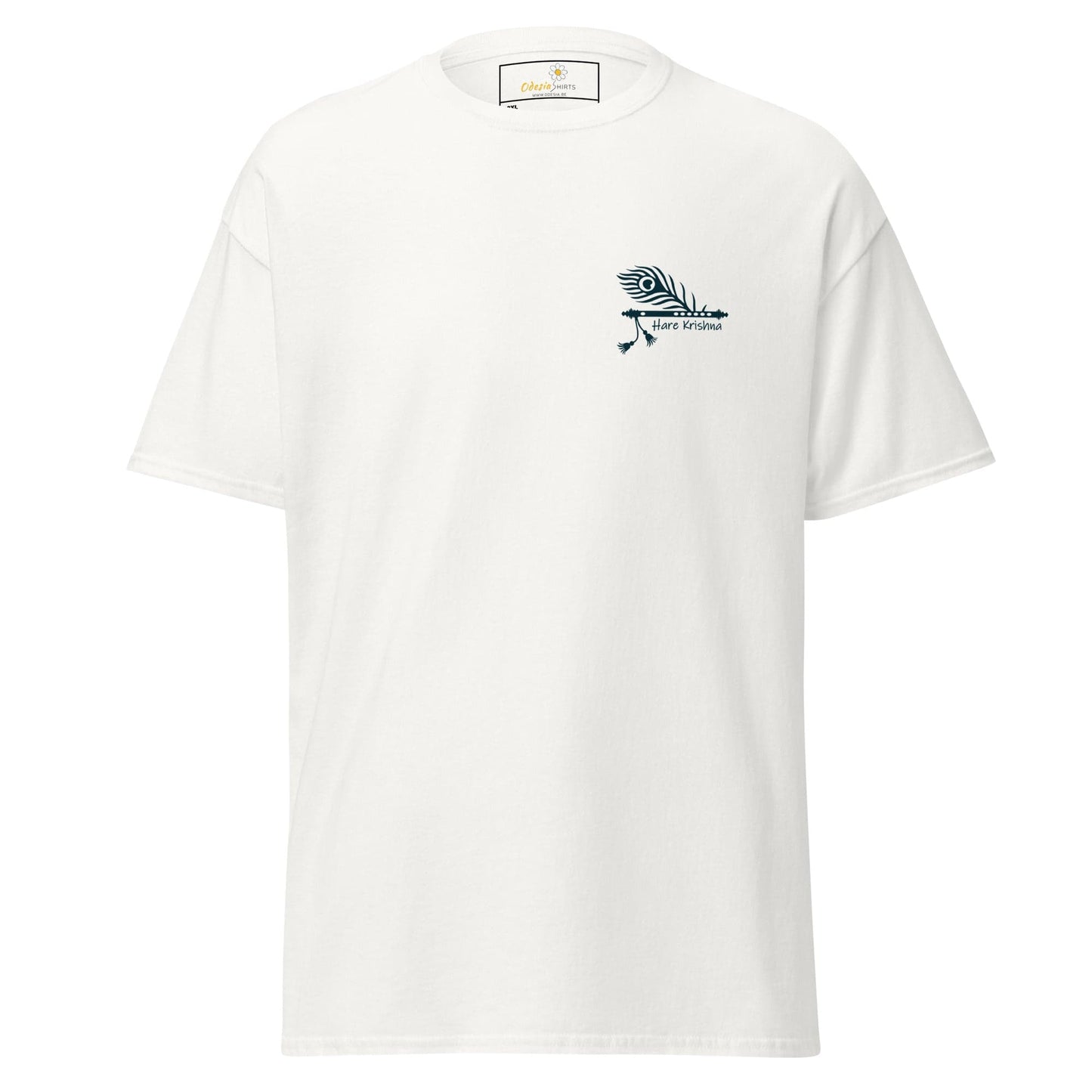 White T-shirt with peacock feather design for men and women in 2XL to 5XL sizes
