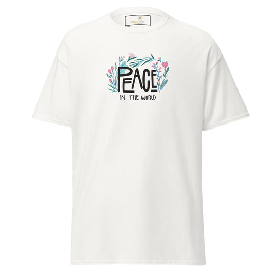White T-shirt with floral peace design for men and women in 2XL to 5XL sizes